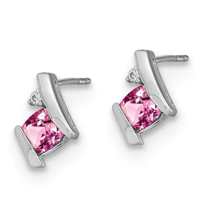 14K White Gold Cushion Cr. Pink Sapphire and Diamond Earrings-EM7398-CPS-003-WA