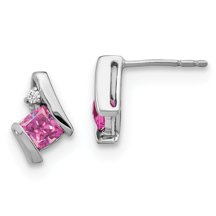 14K White Gold Cushion Cr. Pink Sapphire and Diamond Earrings-EM7398-CPS-003-WA