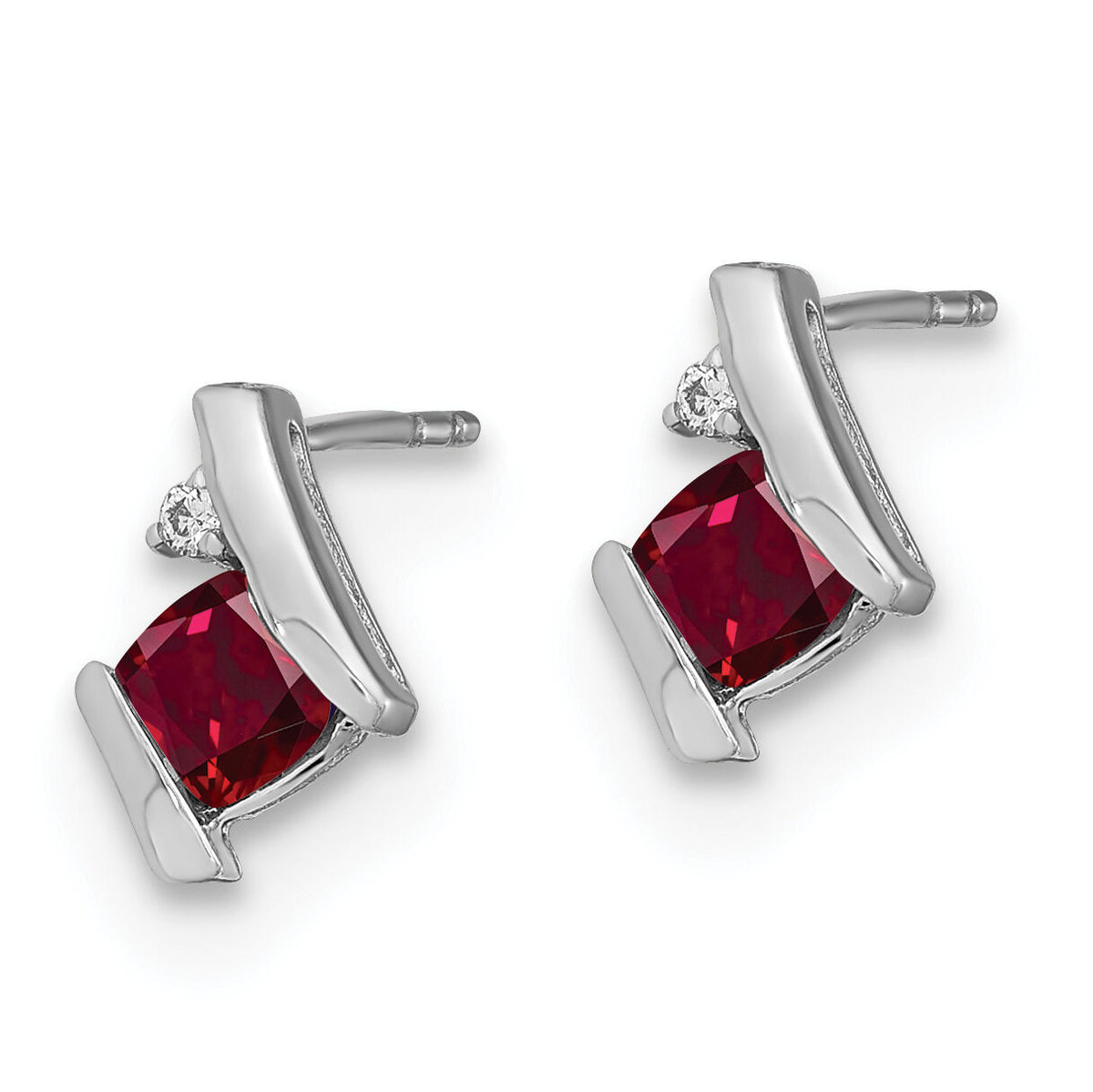 14K White Gold Cushion Cr. Ruby and Diamond Earrings-EM7398-CRU-003-WA