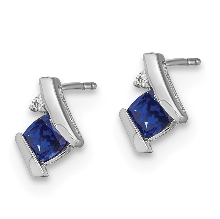 14K White Gold Cushion Cr. Sapphire and Diamond Earrings-EM7398-CSA-003-WA