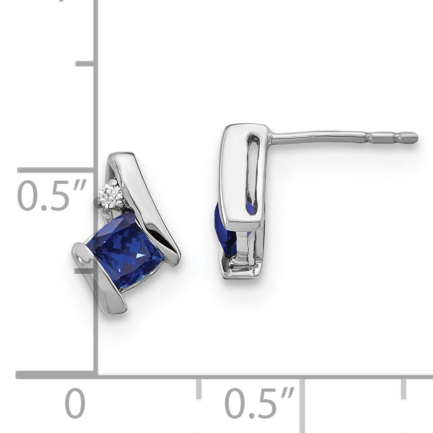 14K White Gold Cushion Cr. Sapphire and Diamond Earrings-EM7398-CSA-003-WA
