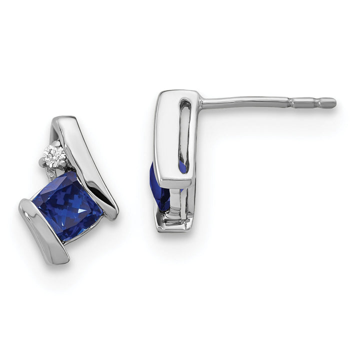 14K White Gold Cushion Cr. Sapphire and Diamond Earrings-EM7398-CSA-003-WA