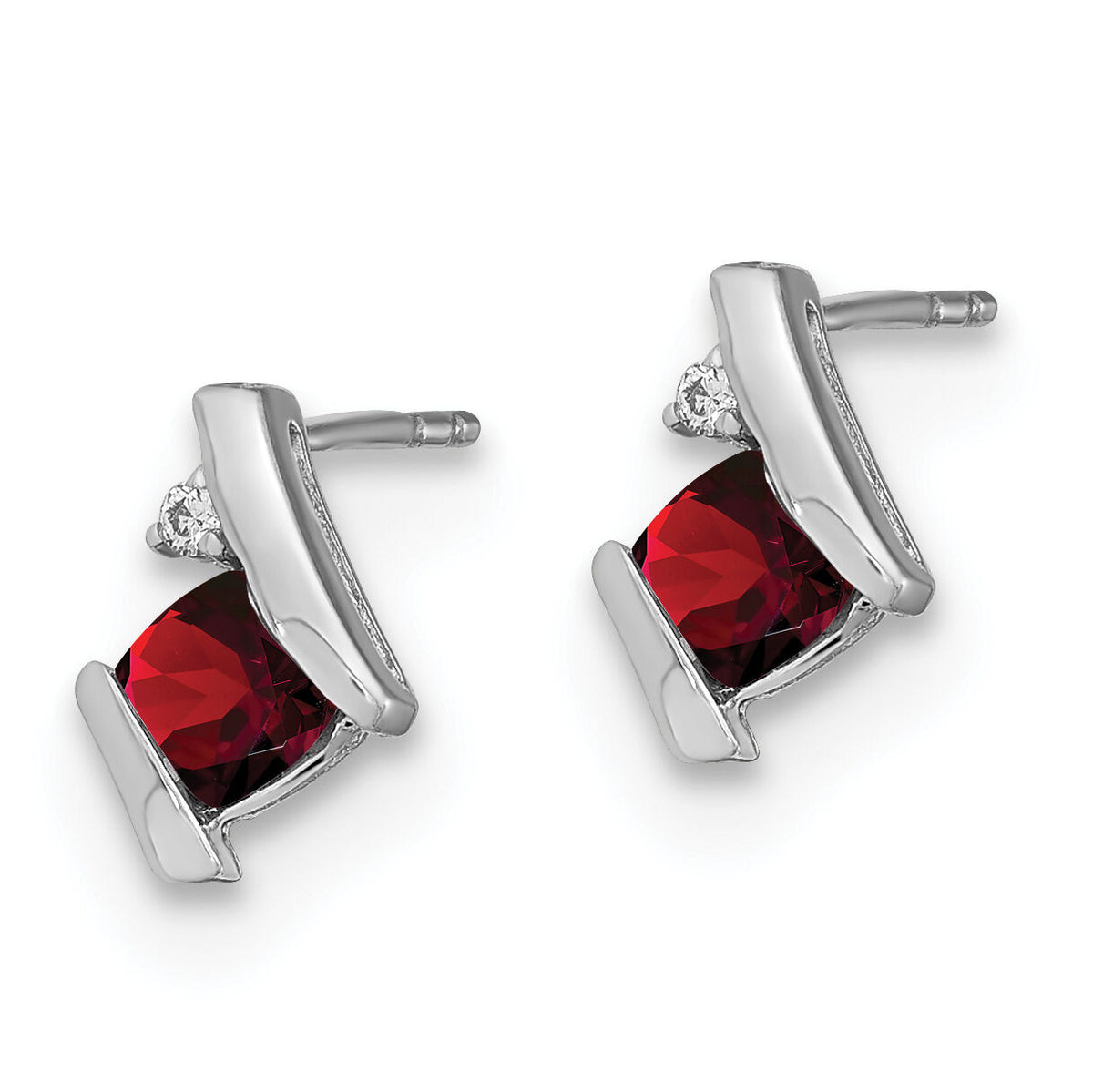14K White Gold Cushion Garnet and Diamond Earrings-EM7398-GA-003-WA