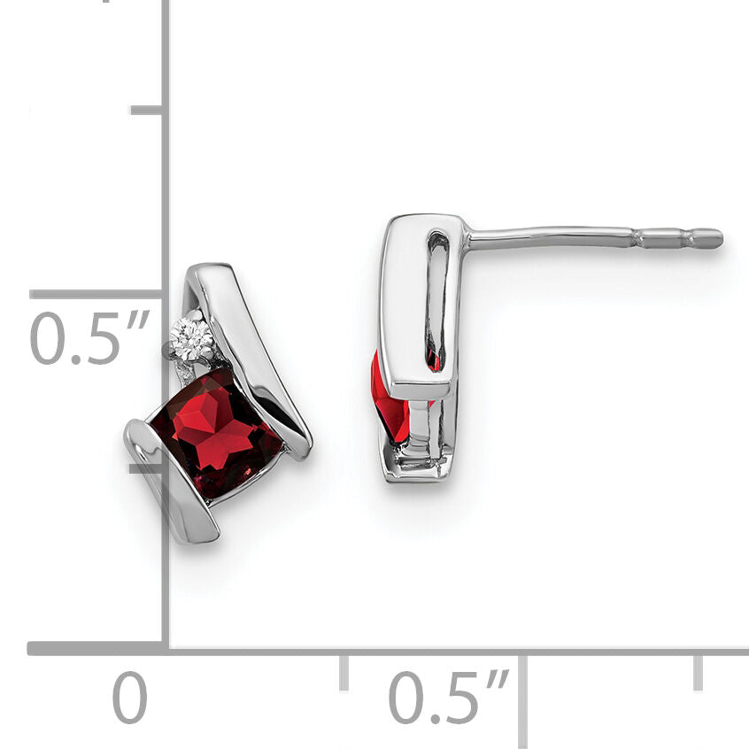 14K White Gold Cushion Garnet and Diamond Earrings-EM7398-GA-003-WA