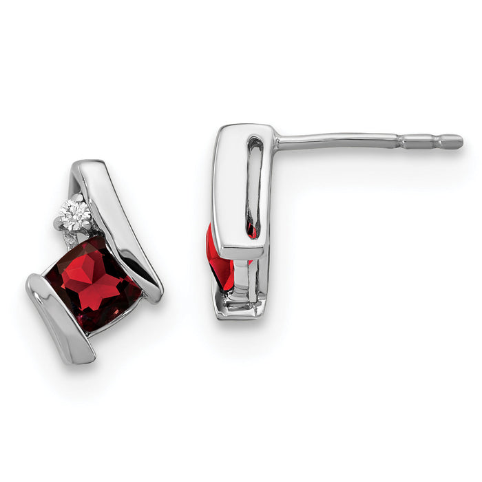 14K White Gold Cushion Garnet and Diamond Earrings-EM7398-GA-003-WA