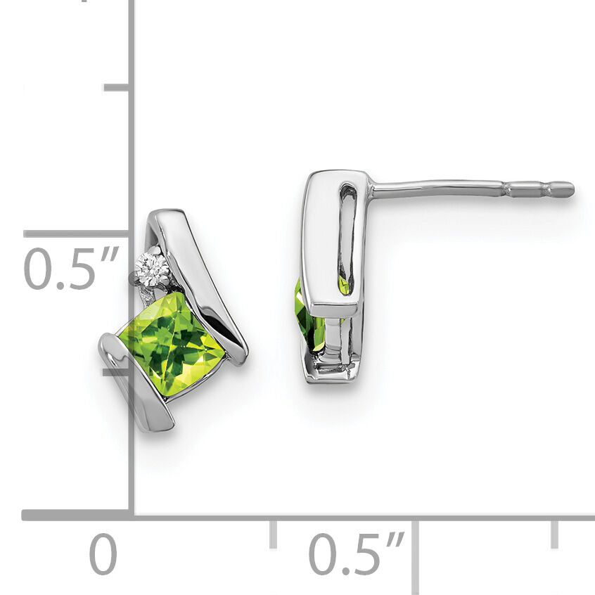 14K White Gold Cushion Peridot and Diamond Earrings-EM7398-PE-003-WA