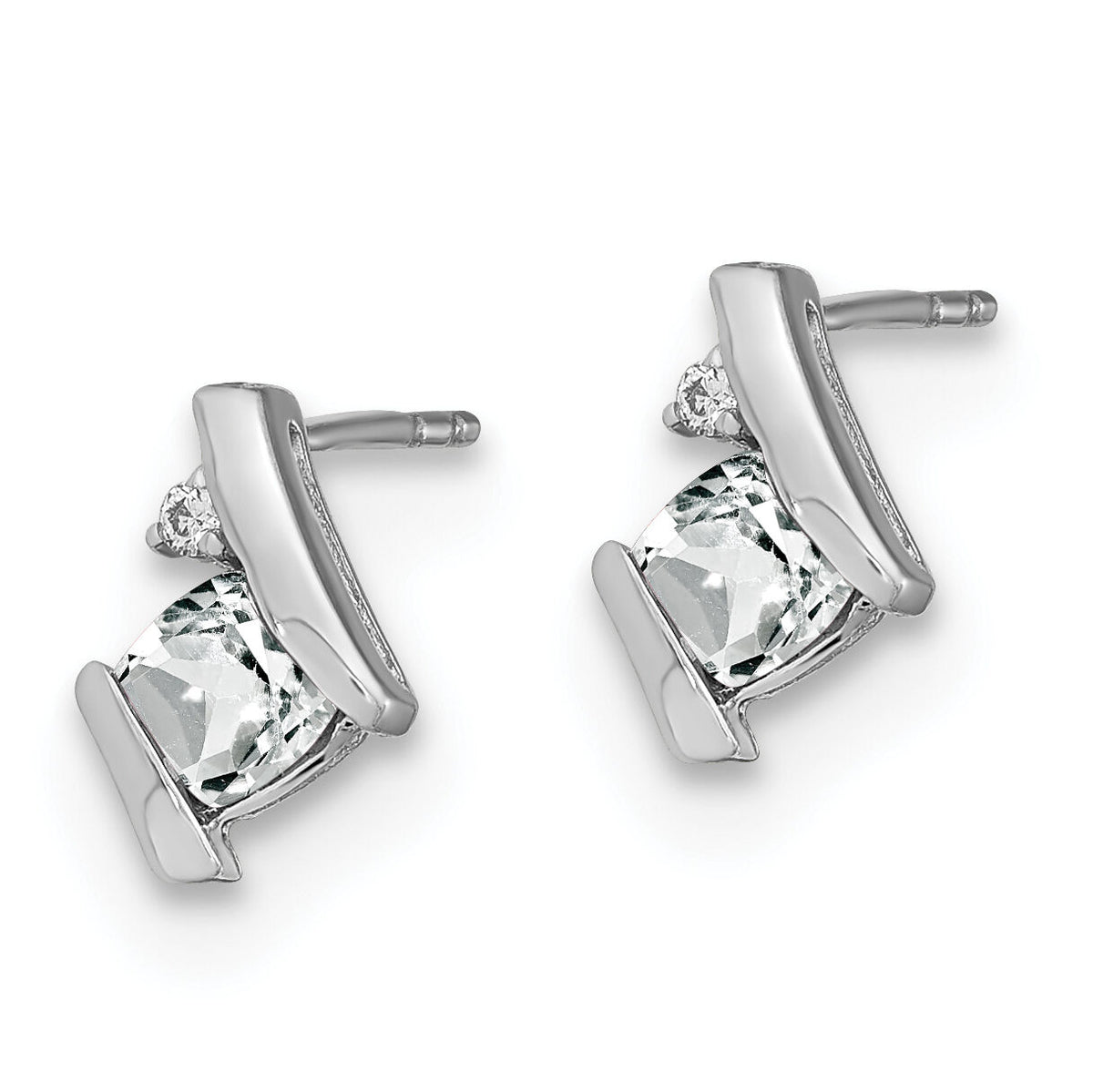 14K White Gold Cushion White Topaz and Diamond Earrings-EM7398-WT-003-WA
