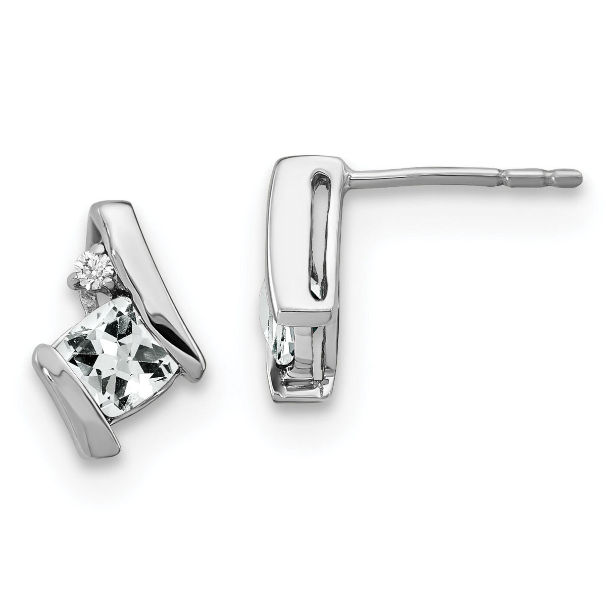 14K White Gold Cushion White Topaz and Diamond Earrings-EM7398-WT-003-WA