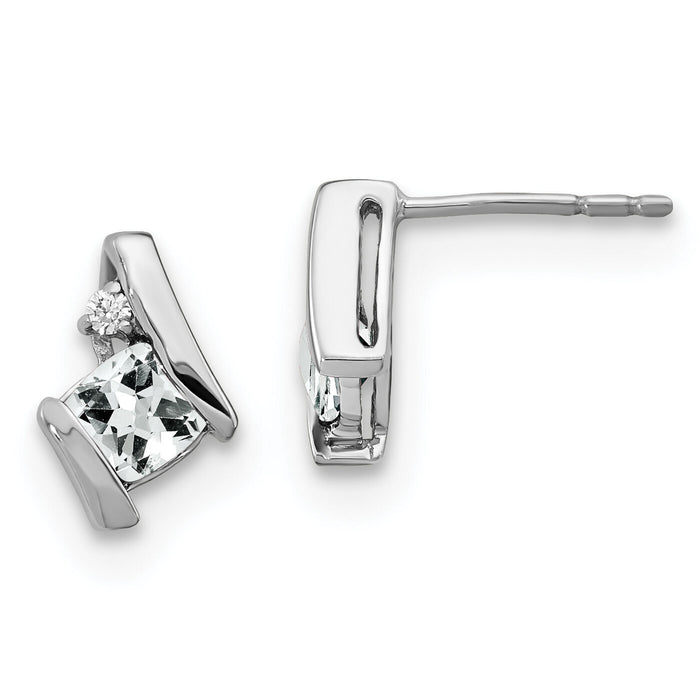 14K White Gold Cushion White Topaz and Diamond Earrings-EM7398-WT-003-WA