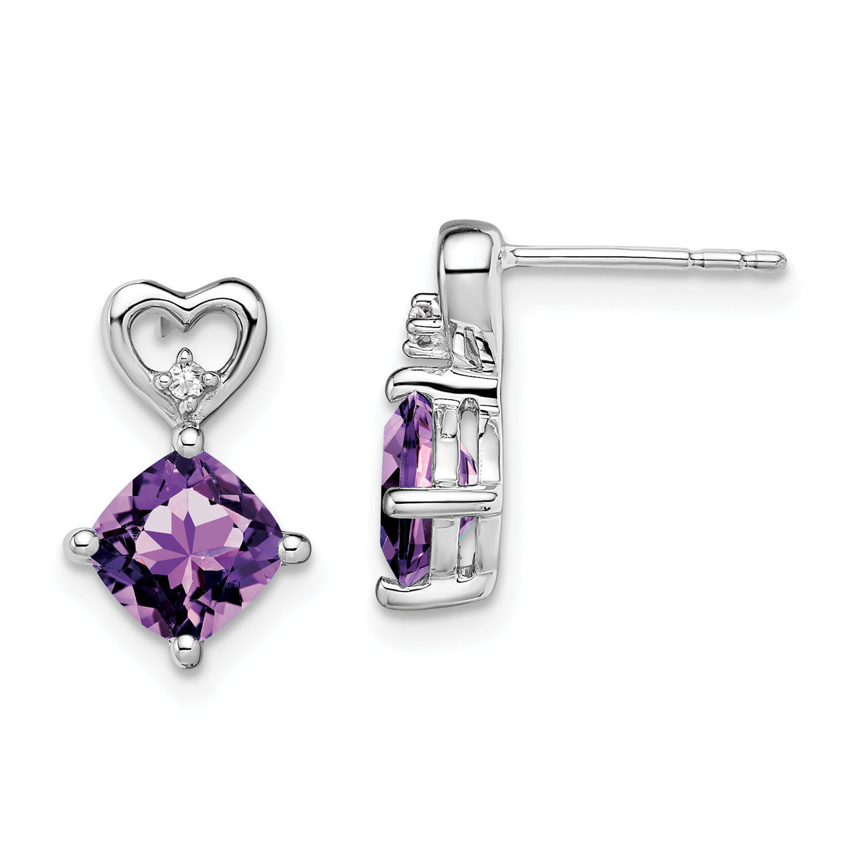 14k White Gold Amethyst and Diamond Heart Earrings-EM7399-AM-002-WA