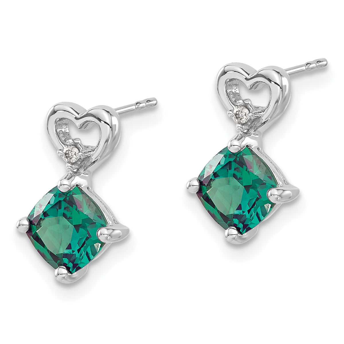 14k White Gold Created Alexandrite and Diamond Heart Earrings-EM7399-CA-002-WA