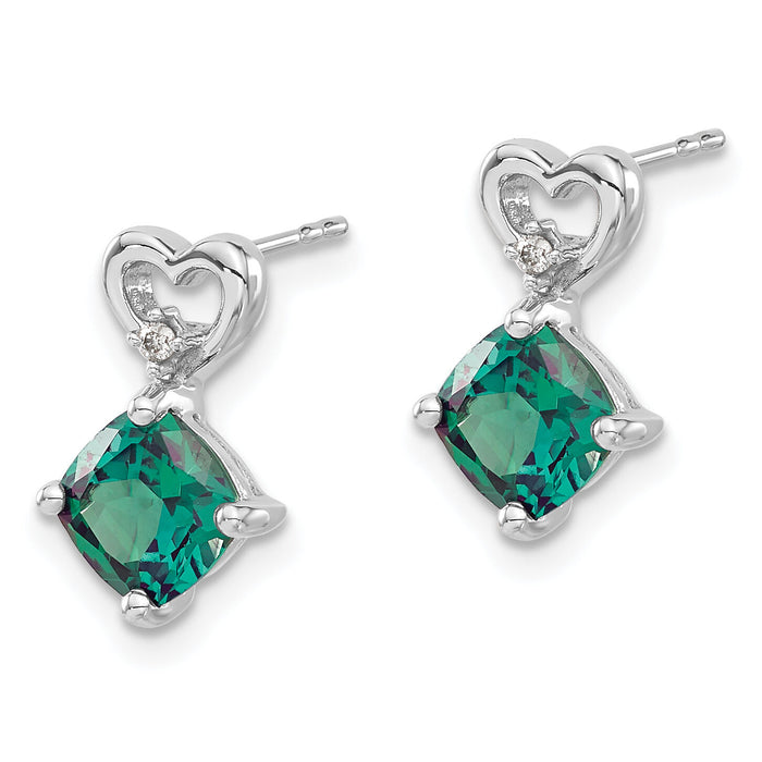 14k White Gold Created Alexandrite and Diamond Heart Earrings-EM7399-CA-002-WA