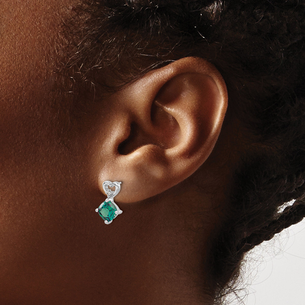 14k White Gold Created Alexandrite and Diamond Heart Earrings-EM7399-CA-002-WA