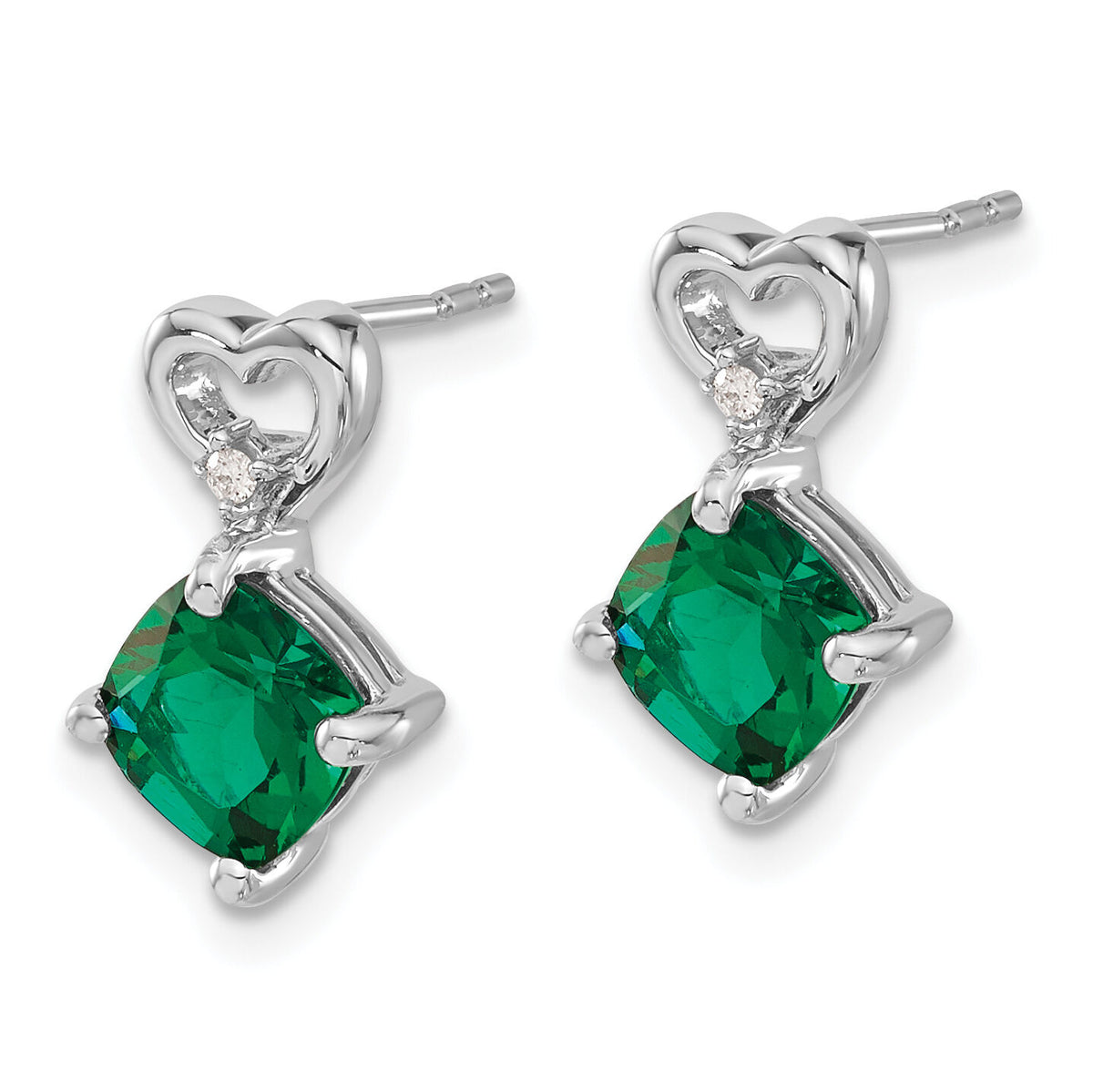 14k White Gold Created Emerald and Diamond Heart Earrings-EM7399-CEM-002-WA