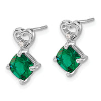 14k White Gold Created Emerald and Diamond Heart Earrings-EM7399-CEM-002-WA