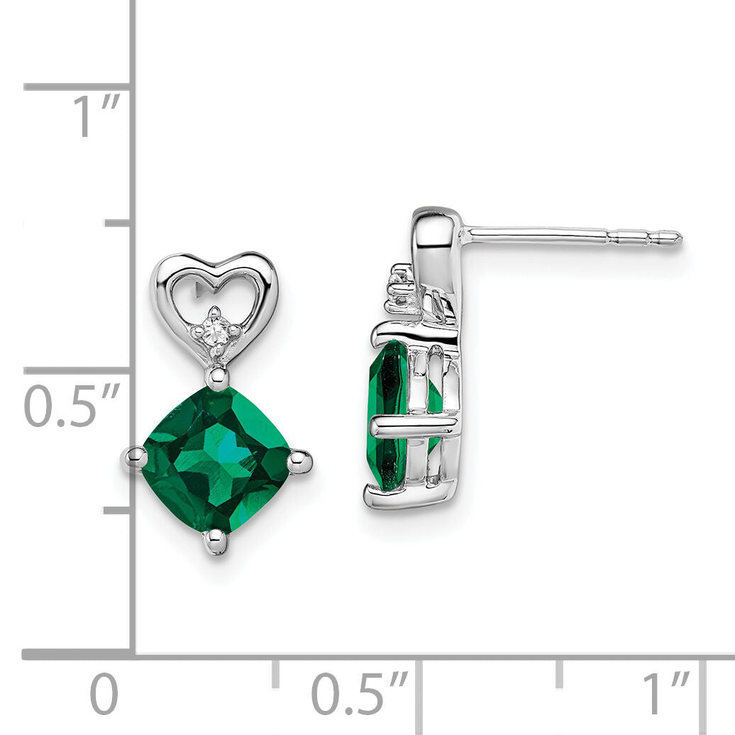 14k White Gold Created Emerald and Diamond Heart Earrings-EM7399-CEM-002-WA