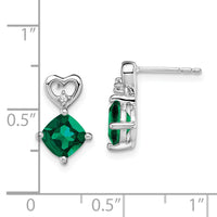 14k White Gold Created Emerald and Diamond Heart Earrings-EM7399-CEM-002-WA