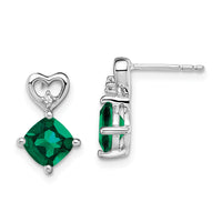 14k White Gold Created Emerald and Diamond Heart Earrings-EM7399-CEM-002-WA