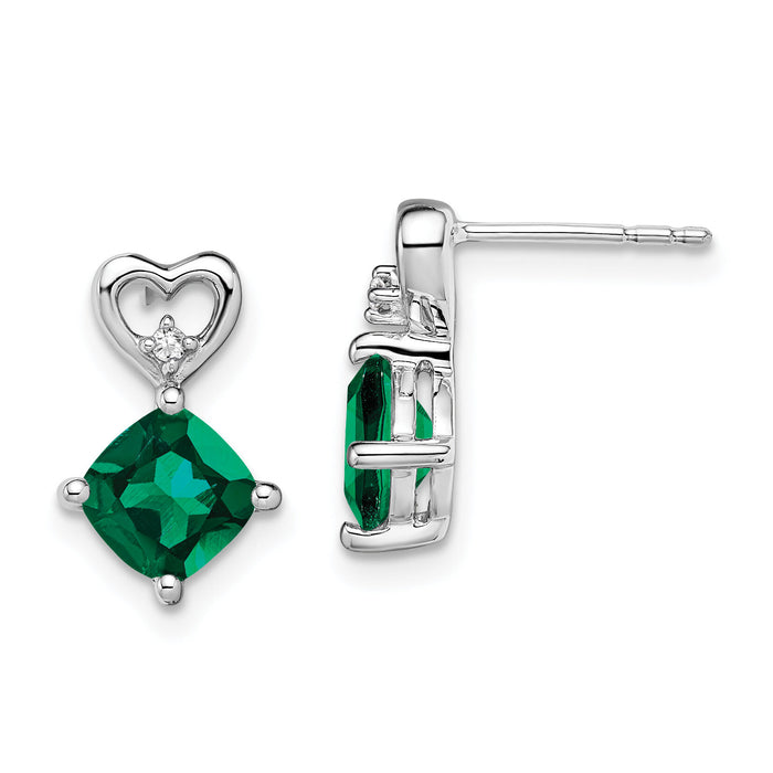 14k White Gold Created Emerald and Diamond Heart Earrings-EM7399-CEM-002-WA