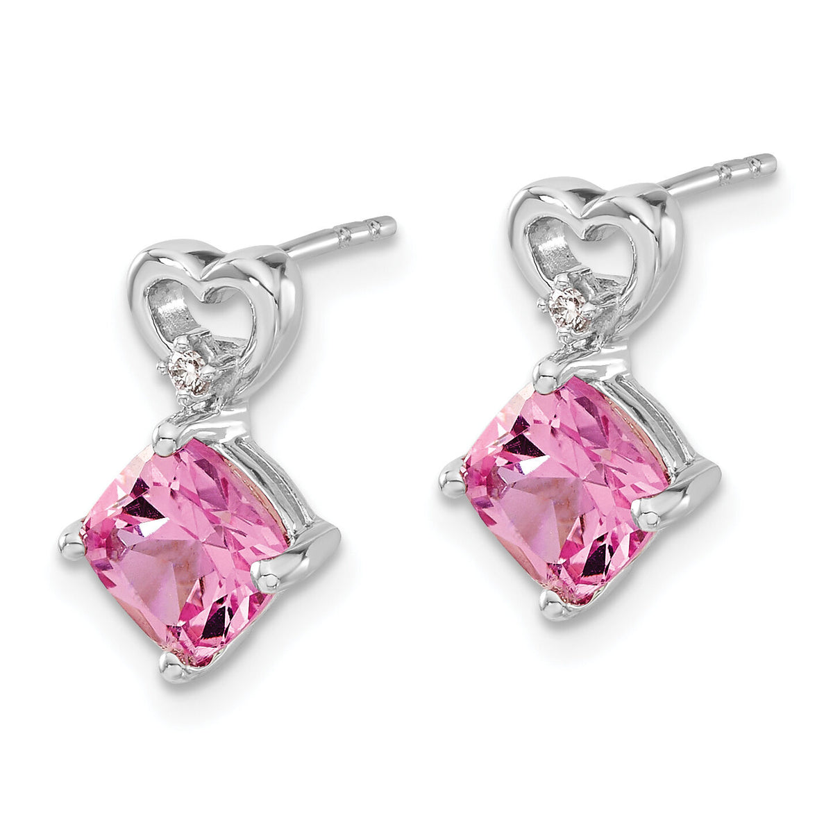 14k White Gold Created Pink Sapphire and Diamond Heart Earrings-EM7399-CPS-002-WA