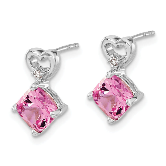14k White Gold Created Pink Sapphire and Diamond Heart Earrings-EM7399-CPS-002-WA