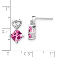 14k White Gold Created Pink Sapphire and Diamond Heart Earrings-EM7399-CPS-002-WA
