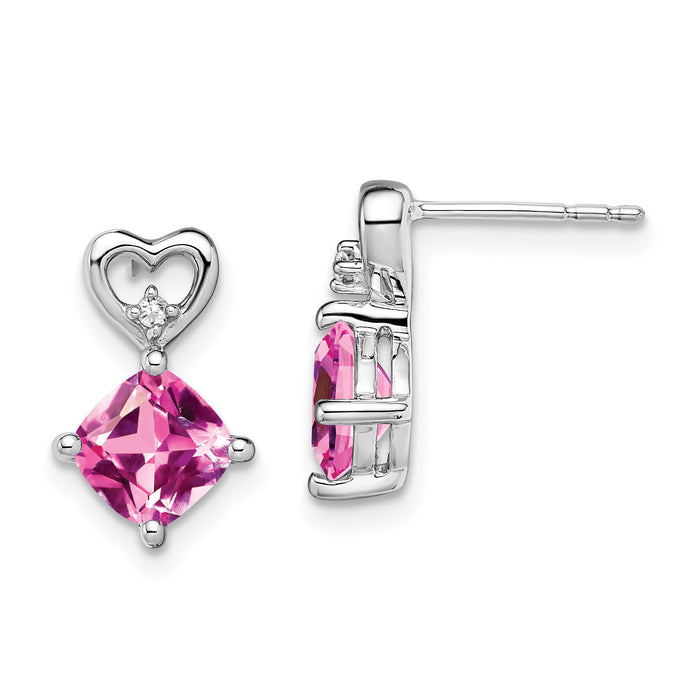 14k White Gold Created Pink Sapphire and Diamond Heart Earrings-EM7399-CPS-002-WA