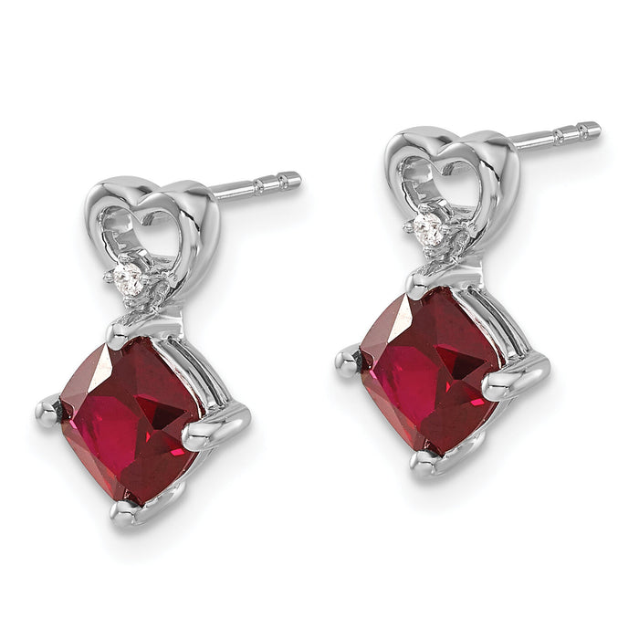 14k White Gold Created Ruby and Diamond Heart Earrings-EM7399-CRU-002-WA