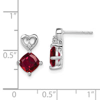 14k White Gold Created Ruby and Diamond Heart Earrings-EM7399-CRU-002-WA