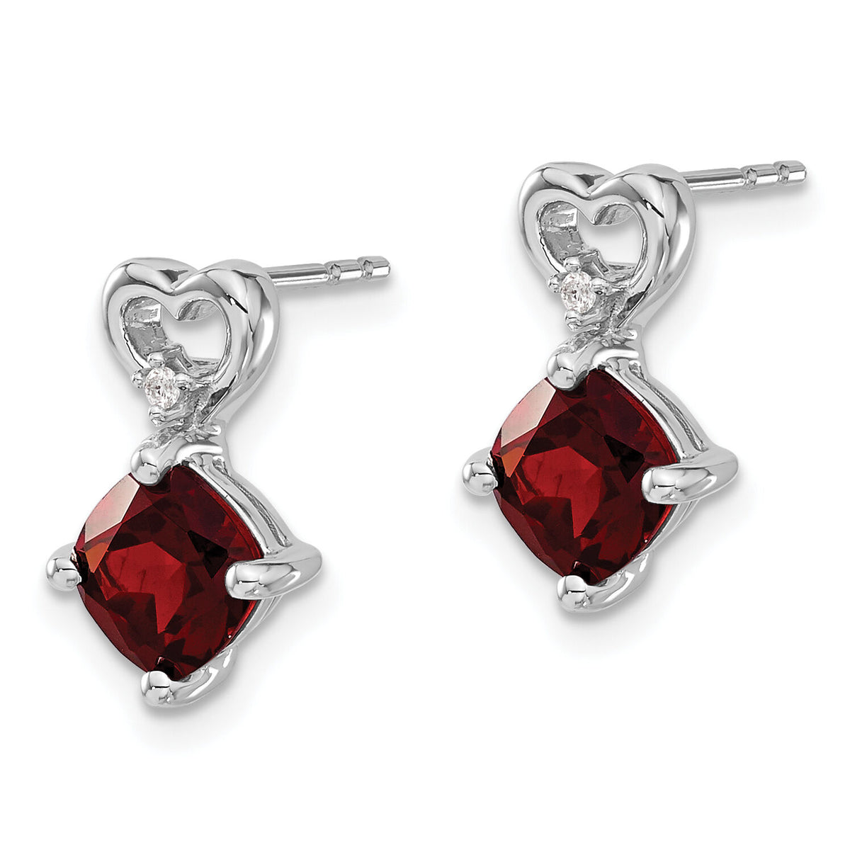 14k White Gold Garnet and Diamond Heart Earrings-EM7399-GA-002-WA
