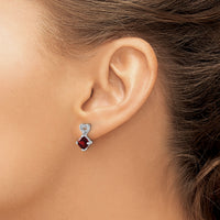 14k White Gold Garnet and Diamond Heart Earrings-EM7399-GA-002-WA