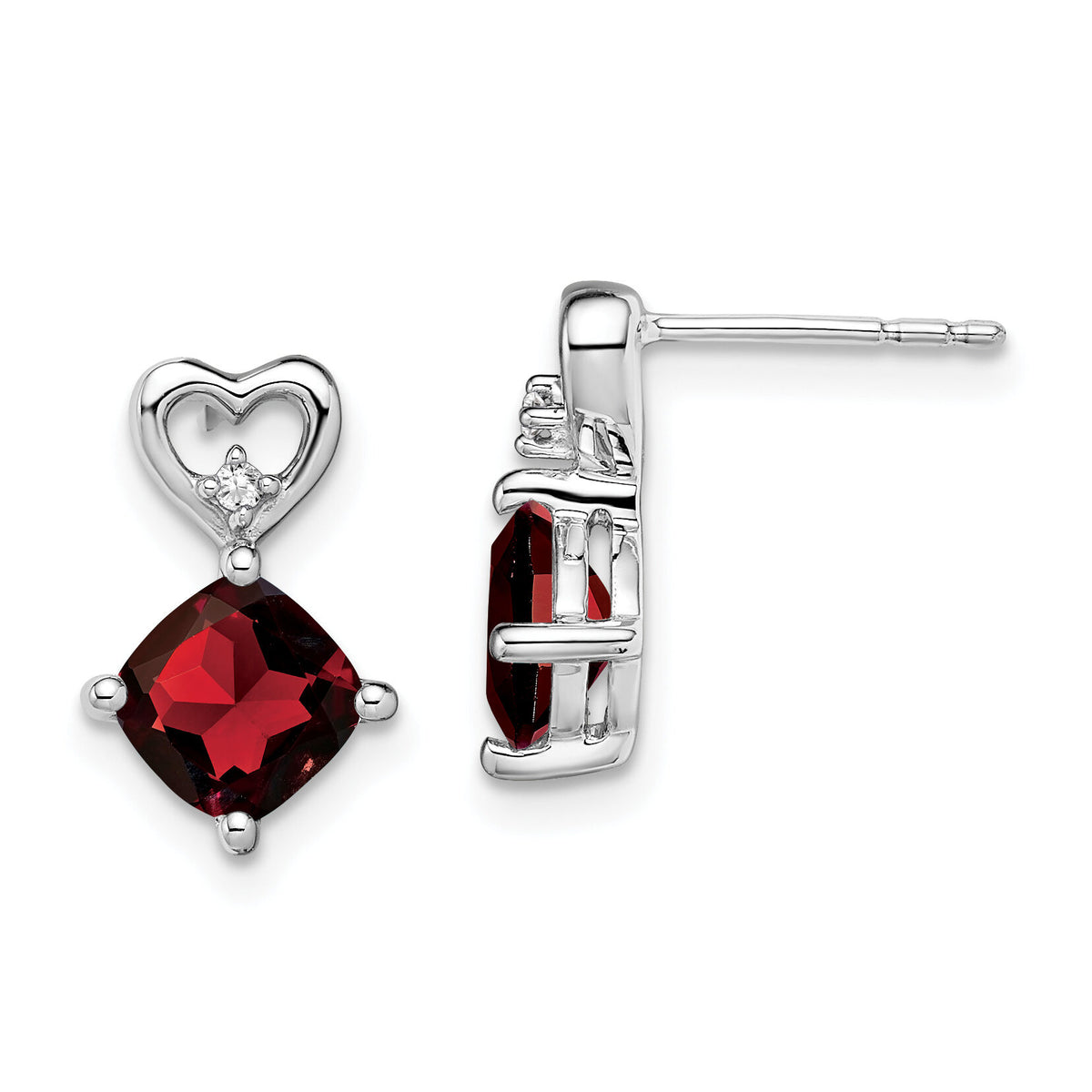 14k White Gold Garnet and Diamond Heart Earrings-EM7399-GA-002-WA