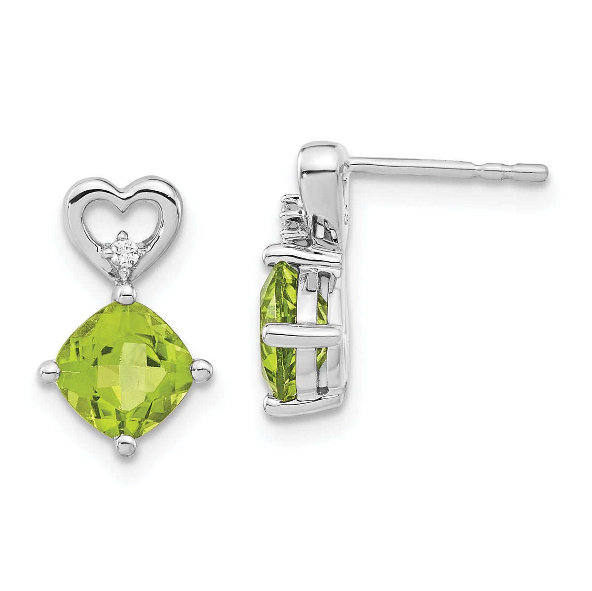 14k White Gold Peridot and Diamond Heart Earrings-EM7399-PE-002-WA