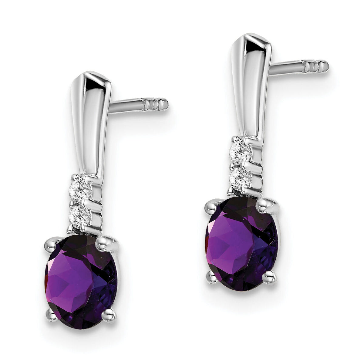 14k White Gold Oval Amethyst and Diamond Dangle Earrings-EM7407-AM-004-WA