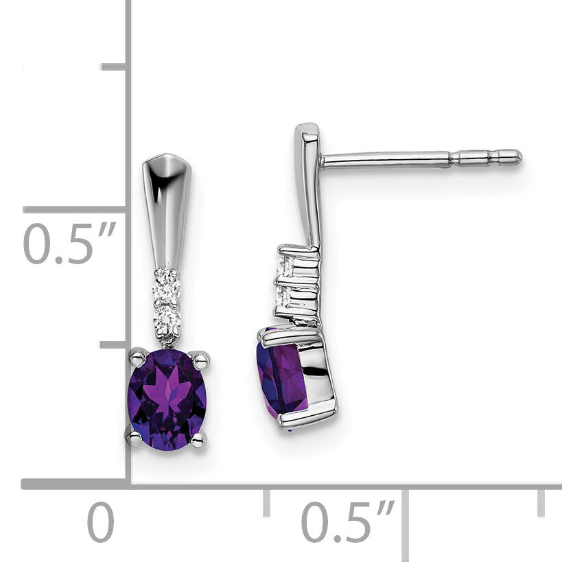 14k White Gold Oval Amethyst and Diamond Dangle Earrings-EM7407-AM-004-WA