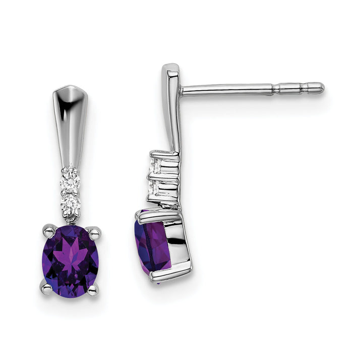 14k White Gold Oval Amethyst and Diamond Dangle Earrings-EM7407-AM-004-WA