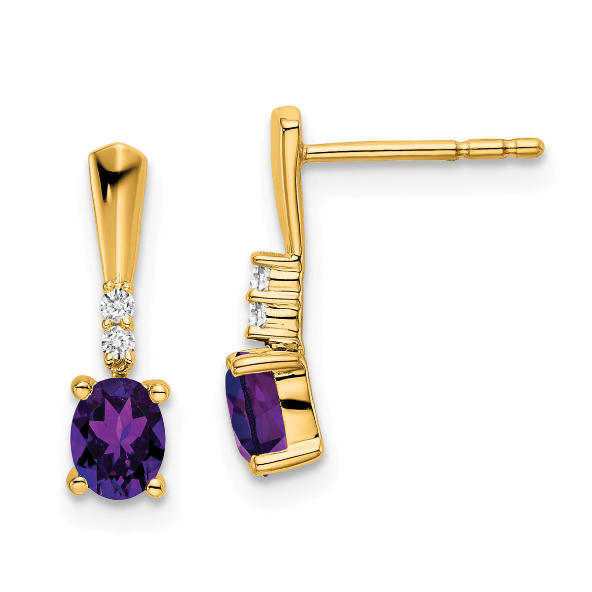 14K Oval Amethyst and Diamond Dangle Earrings-EM7407-AM-004-YA