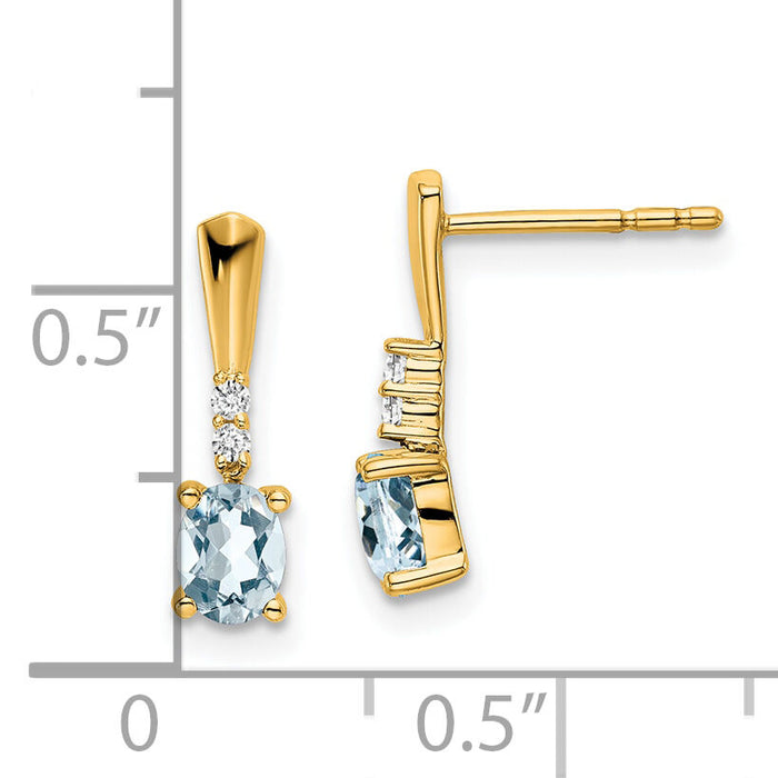 14K Oval Aquamarine and Diamond Dangle Earrings-EM7407-AQ-004-YA