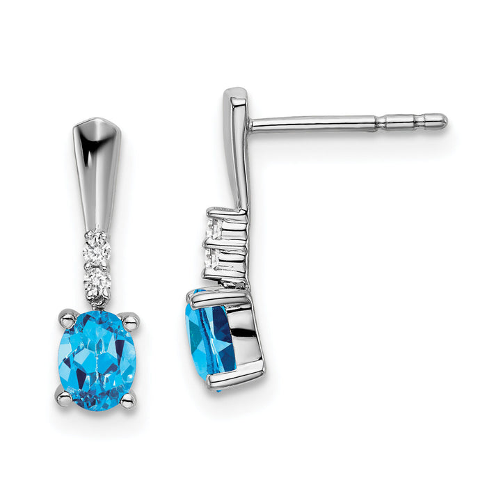 14k White Gold Oval Blue Topaz and Diamond Dangle Earrings-EM7407-BT-004-WA