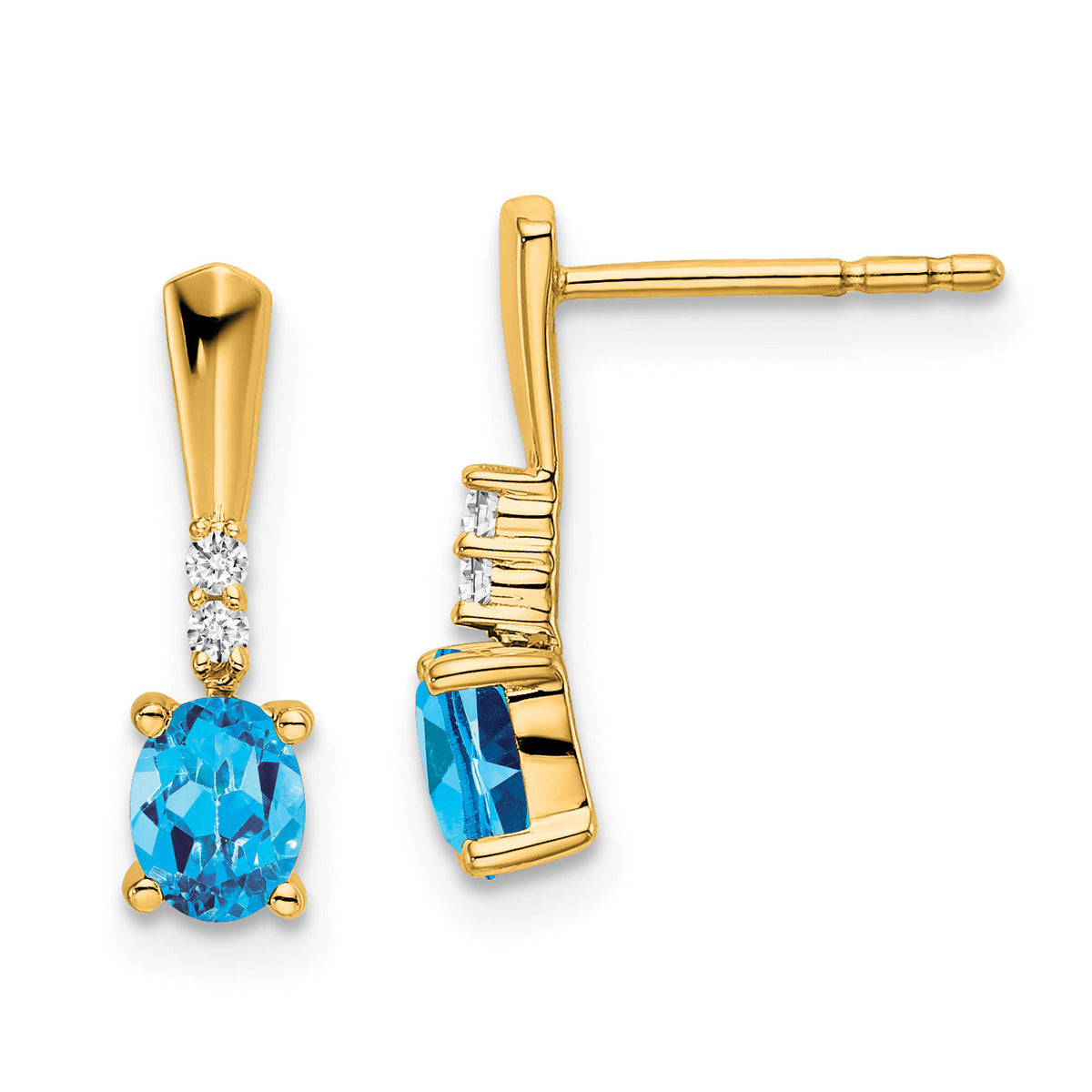14K Oval Blue Topaz and Diamond Dangle Earrings-EM7407-BT-004-YA