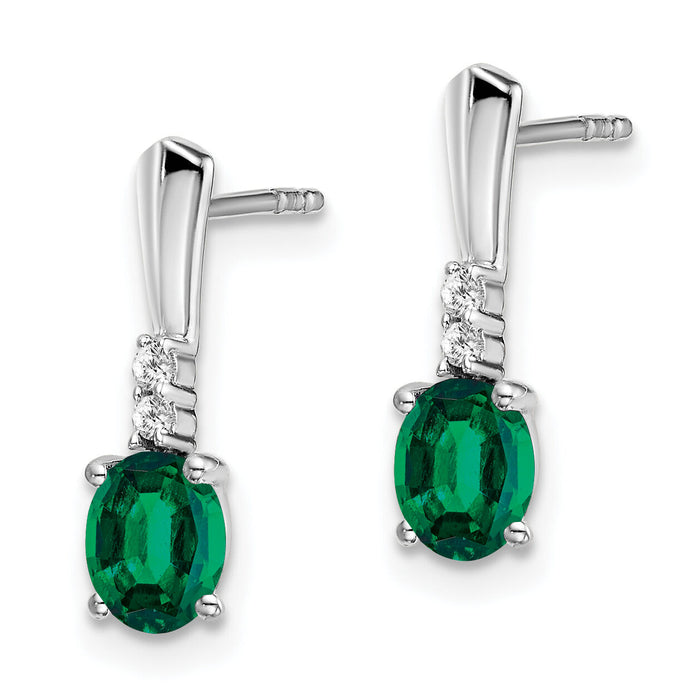 14k White Gold Oval Created Emerald and Diamond Dangle Earrings-EM7407-CEM-004-WA