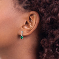 14k White Gold Oval Created Emerald and Diamond Dangle Earrings-EM7407-CEM-004-WA