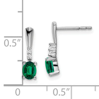 14k White Gold Oval Created Emerald and Diamond Dangle Earrings-EM7407-CEM-004-WA