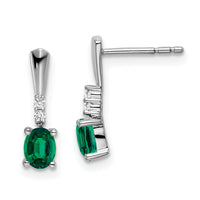 14k White Gold Oval Created Emerald and Diamond Dangle Earrings-EM7407-CEM-004-WA