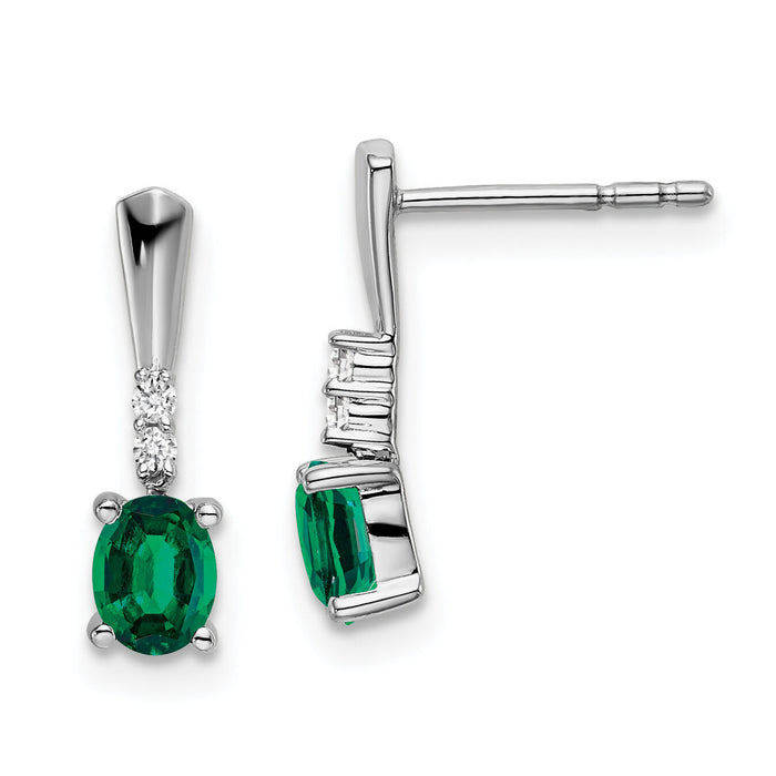 14k White Gold Oval Created Emerald and Diamond Dangle Earrings-EM7407-CEM-004-WA