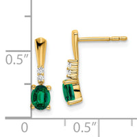 14K Oval Created Emerald and Diamond Dangle Earrings-EM7407-CEM-004-YA