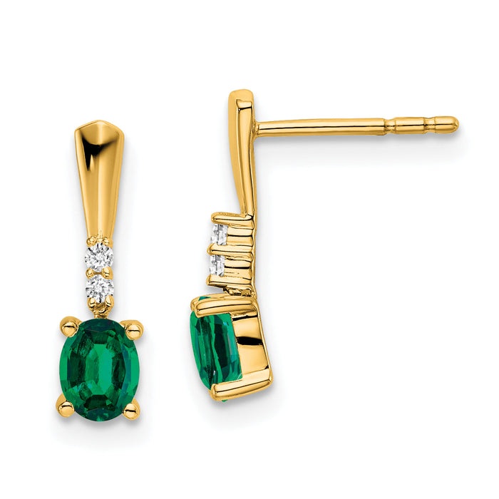14K Oval Created Emerald and Diamond Dangle Earrings-EM7407-CEM-004-YA