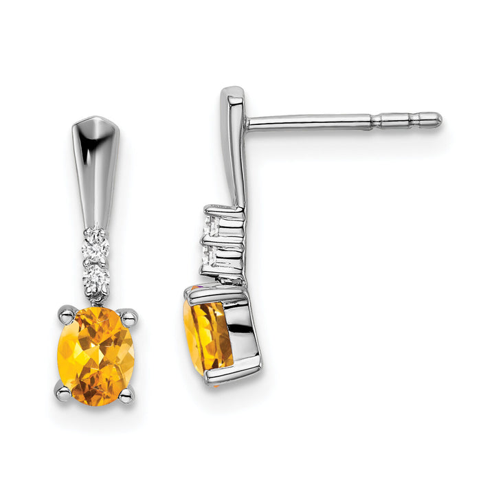 14k White Gold Oval Citrine and Diamond Dangle Earrings-EM7407-CI-004-WA
