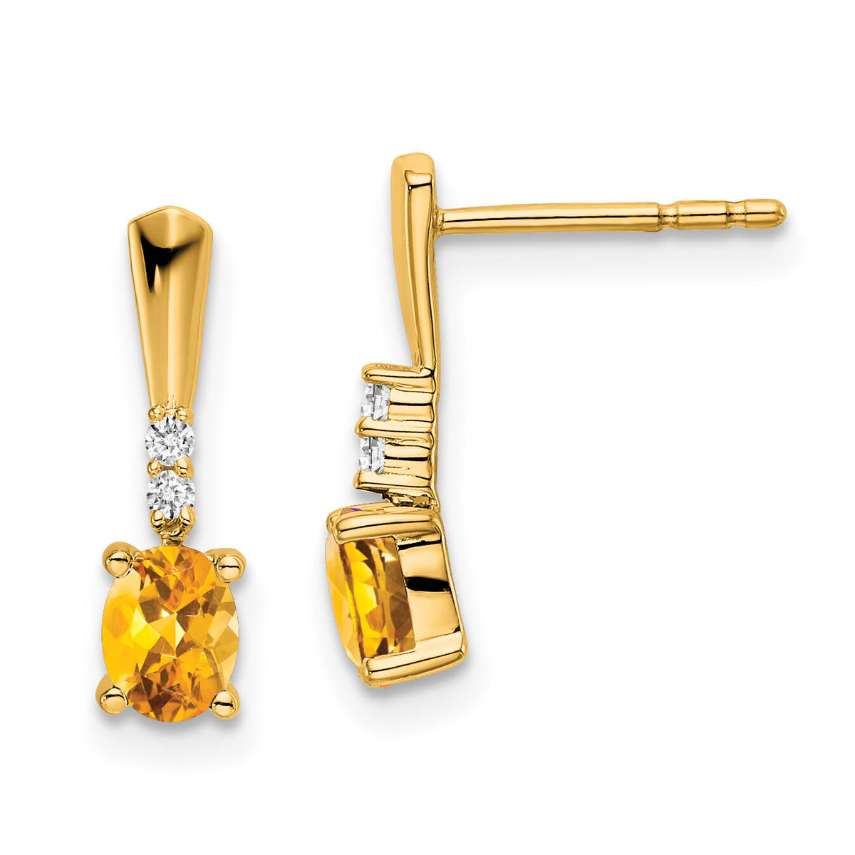 14K Oval Citrine and Diamond Dangle Earrings-EM7407-CI-004-YA