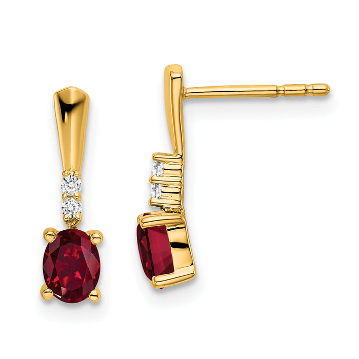 14K Oval Created Ruby and Diamond Dangle Earrings-EM7407-CRU-004-YA